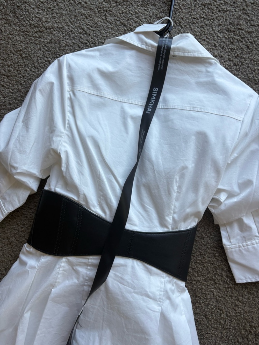 Jonathan Simkhai White Shirt Midi Dress with Black Belt - Picture 8 of 12